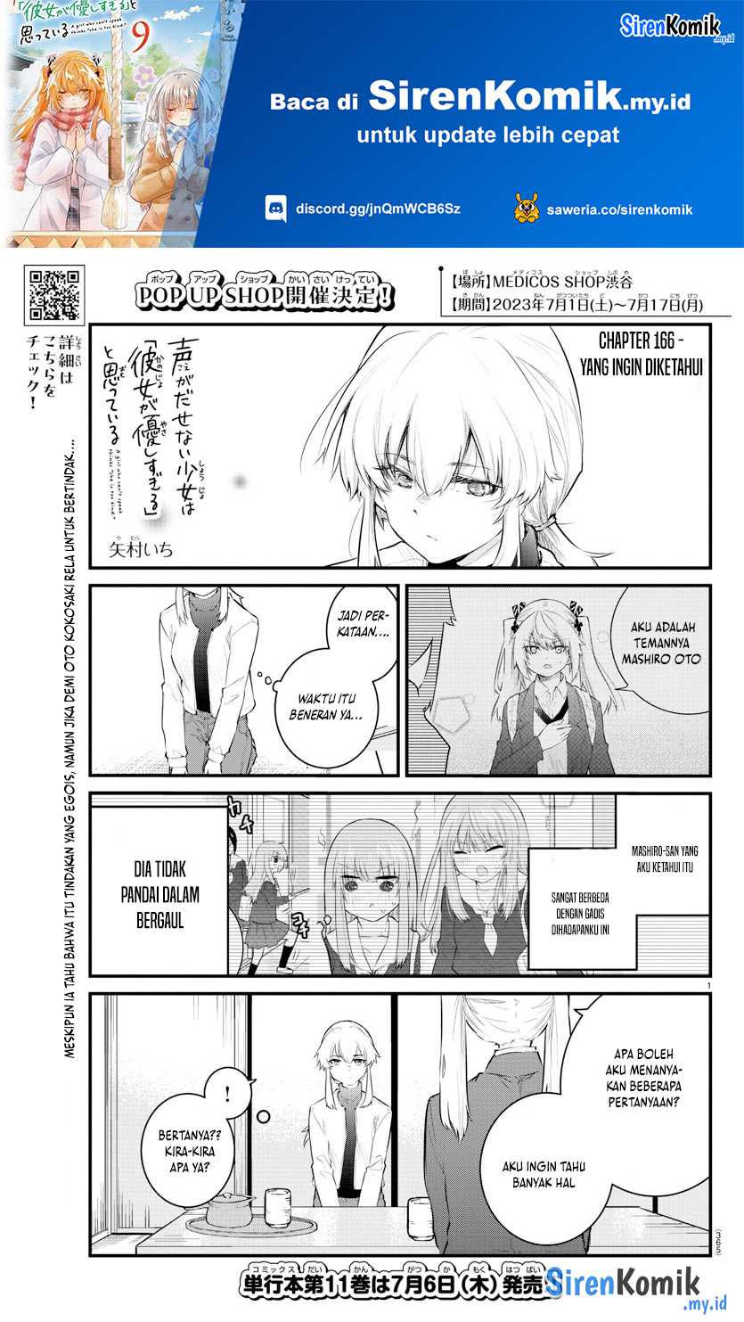 Manga Koe ga dasenai Shoujo wa “Kanojo ga Yasashisugiru” to Omotte iru Chapter 166 gambar nomor 2